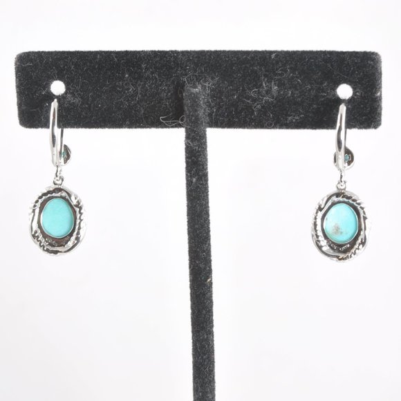 N W/O T Sleeping Beauty Turquoise Sterling Drop Earrings - Picture 3 of 3